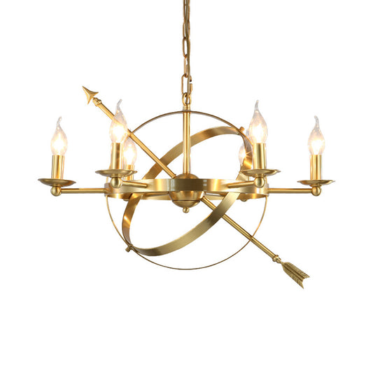 Gold 6 Lights Pendant Chandelier Classic Metal Candle-Style Hanging Light for Living Room Clearhalo 'Ceiling Lights' 'Chandeliers' Lighting' options 560334