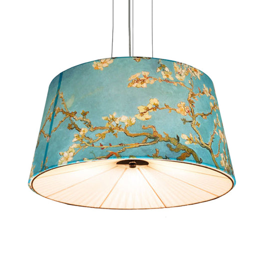 Fabric Drum Hanging Chandelier Nordic 4 Lights Living Room Pendant Light in White/Blue/Beige with Apricot Design Clearhalo 'Ceiling Lights' 'Chandeliers' Lighting' options 560425