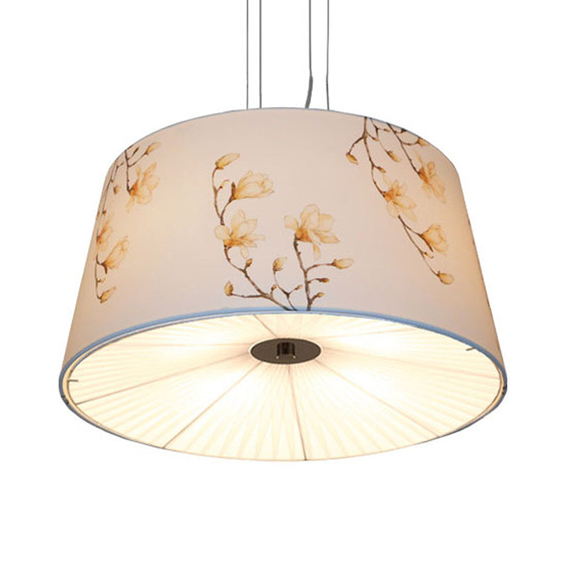 Fabric Drum Hanging Chandelier Nordic 4 Lights Living Room Pendant Light in White/Blue/Beige with Apricot Design Clearhalo 'Ceiling Lights' 'Chandeliers' Lighting' options 560430