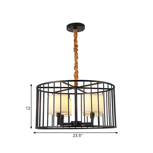 Cylinder Living Room Pendant Chandelier Classic Metal 4 Lights Black Hanging Fixture with Fabric Shade Clearhalo 'Ceiling Lights' 'Chandeliers' Lighting' options 560469