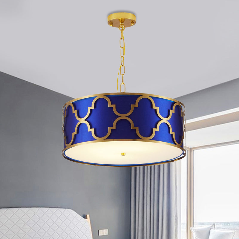 3 Lights Chandelier Light with Drum Shade Fabric Nordic Dining Room Ceiling Lamp in Black/White/Blue, 16"/19.5"/23.5" Wide Blue Clearhalo 'Ceiling Lights' 'Chandeliers' Lighting' options 560470_344d43e0-61e4-4e7f-9e38-e23cbb5c455e