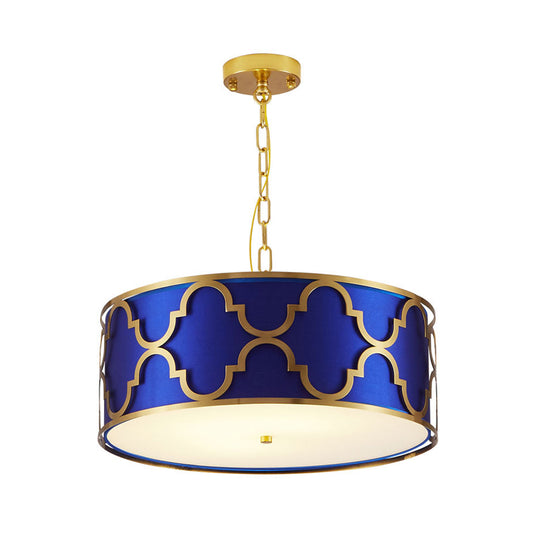 3 Lights Chandelier Light with Drum Shade Fabric Nordic Dining Room Ceiling Lamp in Black/White/Blue, 16"/19.5"/23.5" Wide Clearhalo 'Ceiling Lights' 'Chandeliers' Lighting' options 560473