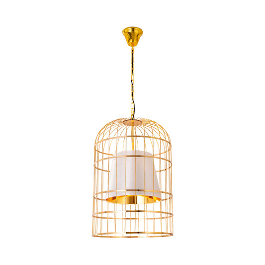Black/White Bird Cage Ceiling Light Minimalistic Metal 1 Light Dining Room Pendant with Inner Cone Shade, 12"/16"/19.5" Wide Clearhalo 'Ceiling Lights' 'Chandeliers' Lighting' options 560493