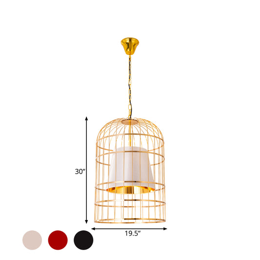 Black/White Bird Cage Ceiling Light Minimalistic Metal 1 Light Dining Room Pendant with Inner Cone Shade, 12"/16"/19.5" Wide Clearhalo 'Ceiling Lights' 'Chandeliers' Lighting' options 560497