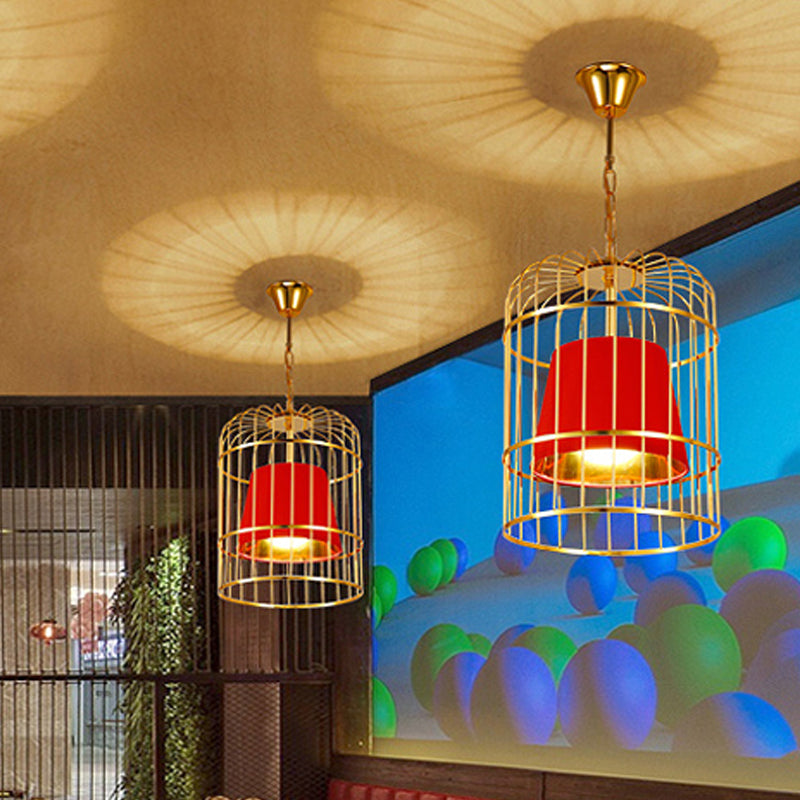 Black/White Bird Cage Ceiling Light Minimalistic Metal 1 Light Dining Room Pendant with Inner Cone Shade, 12"/16"/19.5" Wide Clearhalo 'Ceiling Lights' 'Chandeliers' Lighting' options 560499