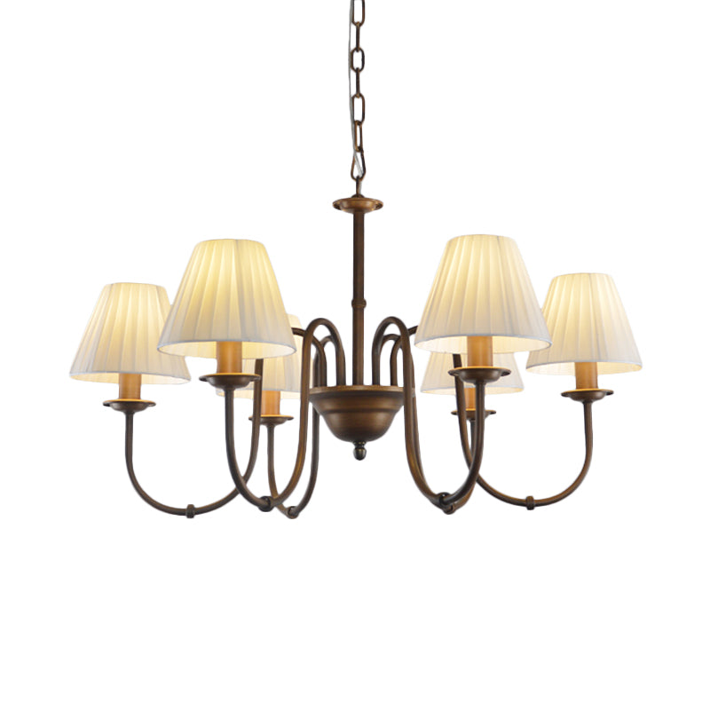 White 3/6 Lights Chandelier Light Fixture Traditional Fabric Scroll Pendant Lamp for Living Room with Cone Shade Clearhalo 'Ceiling Lights' 'Chandeliers' Lighting' options 560514