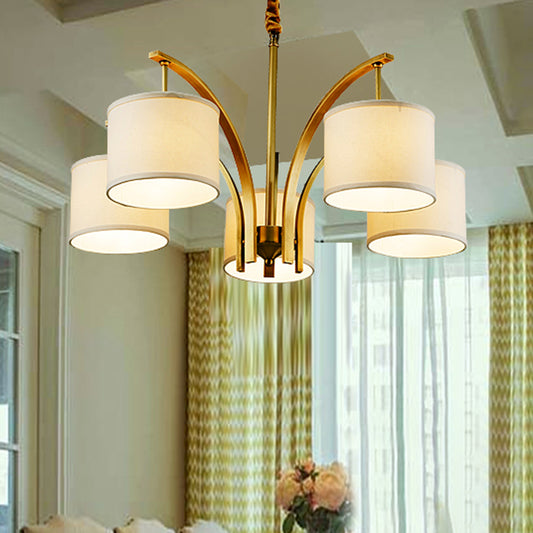 3/5 Lights Chandelier Light with Drum Fabric Shade Classic Dining Room Ceiling Lamp in White Clearhalo 'Ceiling Lights' 'Chandeliers' Lighting' options 560516