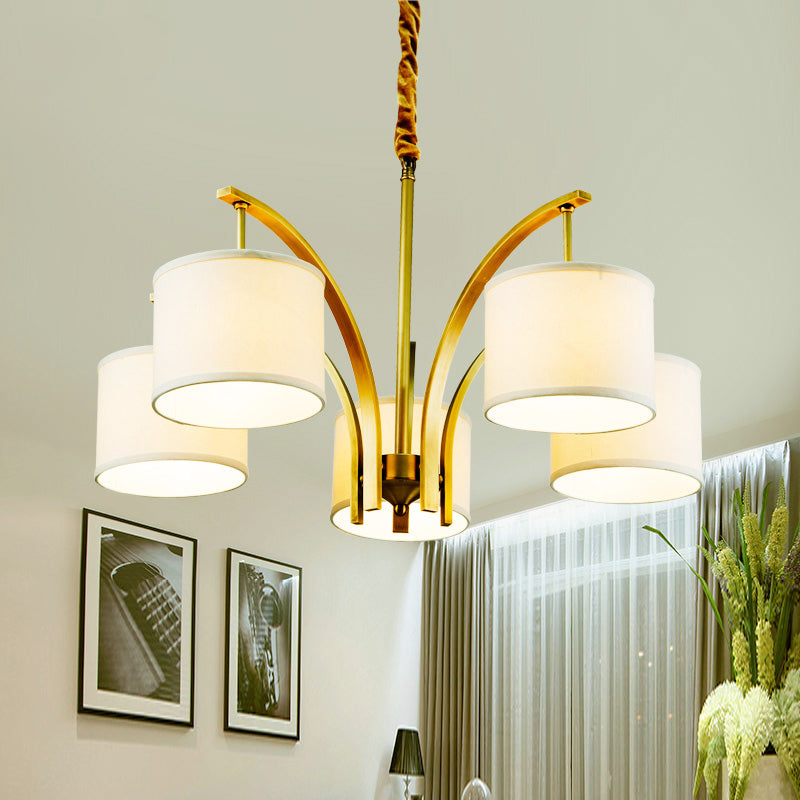 3/5 Lights Chandelier Light with Drum Fabric Shade Classic Dining Room Ceiling Lamp in White Clearhalo 'Ceiling Lights' 'Chandeliers' Lighting' options 560518