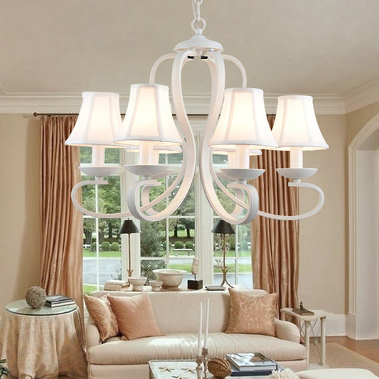3/6/8 Lights Fabric Hanging Chandelier Traditional White Scalloped Living Room Pendant Light Fixture Clearhalo 'Ceiling Lights' 'Chandeliers' Lighting' options 560525