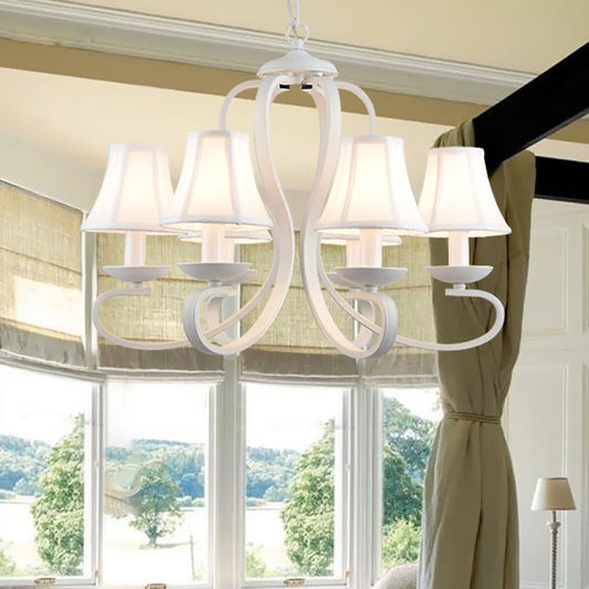 3/6/8 Lights Fabric Hanging Chandelier Traditional White Scalloped Living Room Pendant Light Fixture Clearhalo 'Ceiling Lights' 'Chandeliers' Lighting' options 560526