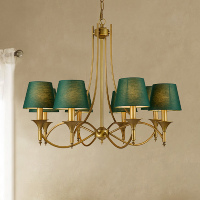 3/6/8 Lights Fabric Pendant Chandelier Classic Green Cone Bedroom Hanging Ceiling Fixture 8 Green Clearhalo 'Ceiling Lights' 'Chandeliers' Lighting' options 560538_c5ae7d71-3c1c-46fd-aa14-4e040771b9fe