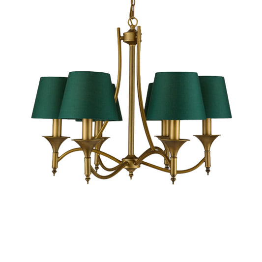 3/6/8 Lights Fabric Pendant Chandelier Classic Green Cone Bedroom Hanging Ceiling Fixture Clearhalo 'Ceiling Lights' 'Chandeliers' Lighting' options 560545