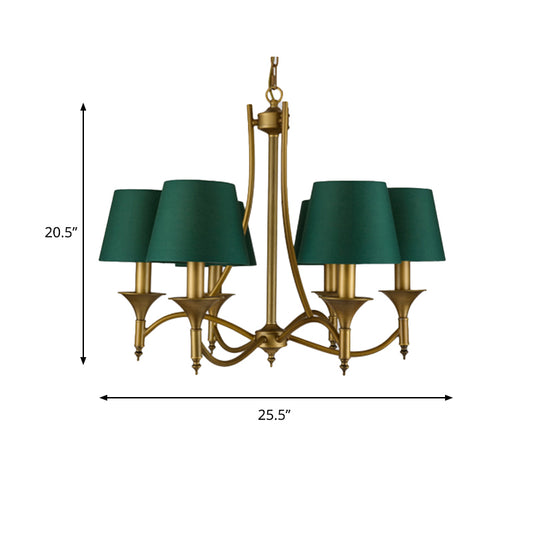 3/6/8 Lights Fabric Pendant Chandelier Classic Green Cone Bedroom Hanging Ceiling Fixture Clearhalo 'Ceiling Lights' 'Chandeliers' Lighting' options 560547