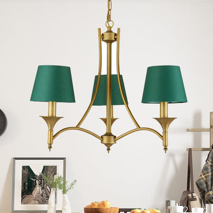 3/6/8 Lights Fabric Pendant Chandelier Classic Green Cone Bedroom Hanging Ceiling Fixture 3 Green Clearhalo 'Ceiling Lights' 'Chandeliers' Lighting' options 560548_07f76ec3-1406-4b1a-bbd4-321c7dbfa0cf