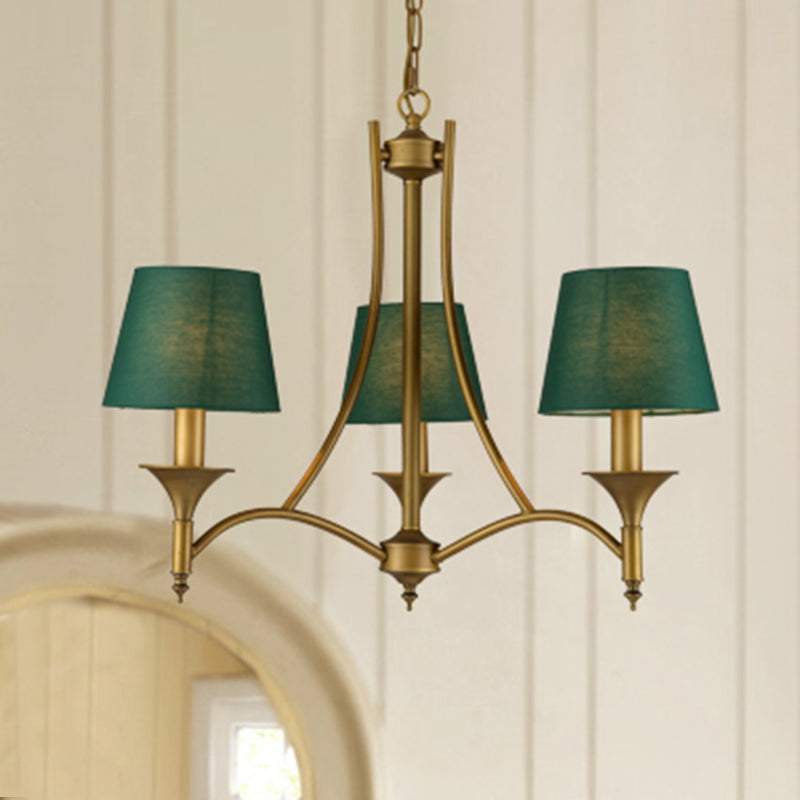 3/6/8 Lights Fabric Pendant Chandelier Classic Green Cone Bedroom Hanging Ceiling Fixture Clearhalo 'Ceiling Lights' 'Chandeliers' Lighting' options 560549