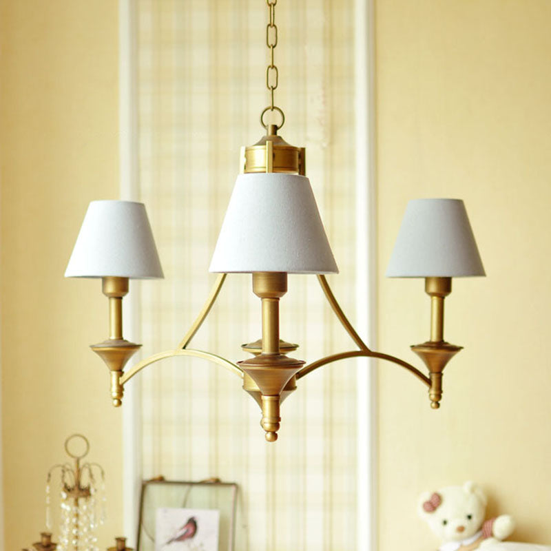 Cone Fabric Chandelier Light Traditional 3 Lights Bedroom Pendant Lighting in Green/Beige/Gray and Blue Clearhalo 'Ceiling Lights' 'Chandeliers' Lighting' options 560554