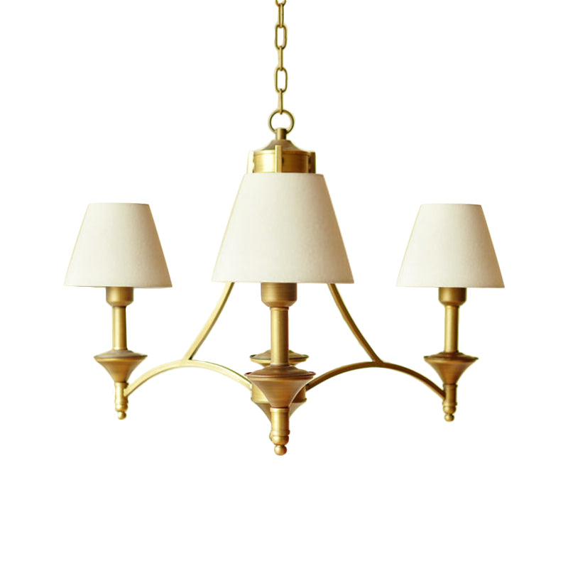 Cone Fabric Chandelier Light Traditional 3 Lights Bedroom Pendant Lighting in Green/Beige/Gray and Blue Clearhalo 'Ceiling Lights' 'Chandeliers' Lighting' options 560564