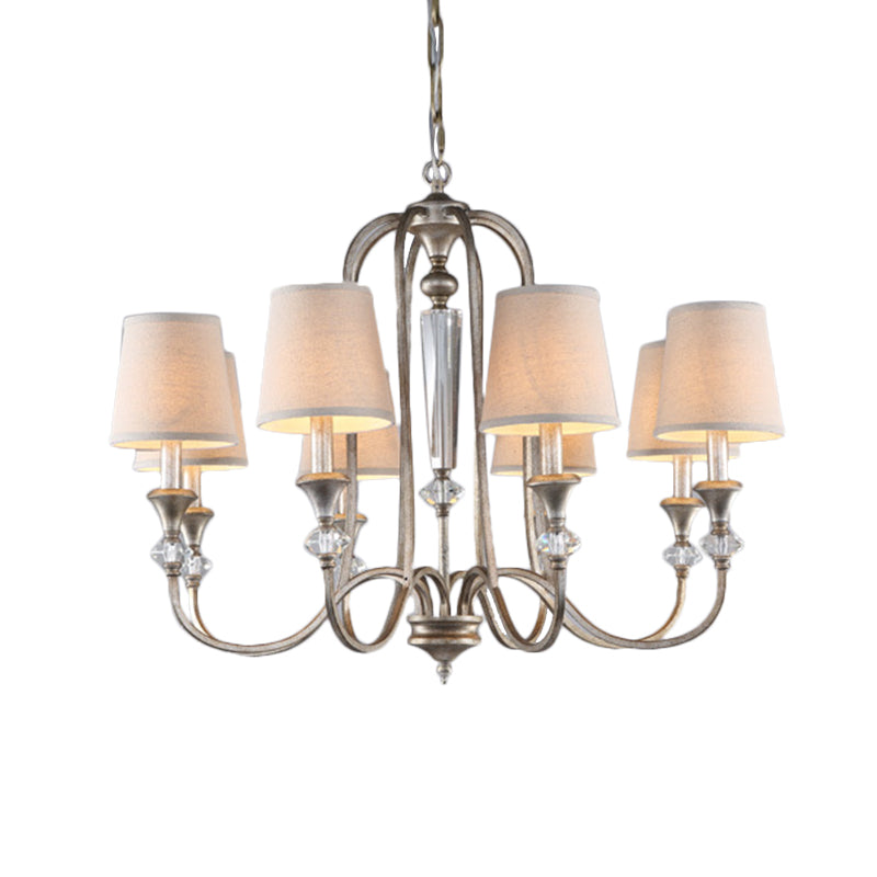 Cone Living Room Pendant Chandelier Traditional Fabric 3/6 Lights White Hanging Fixture with Curved Arm Clearhalo 'Ceiling Lights' 'Chandeliers' Lighting' options 560578