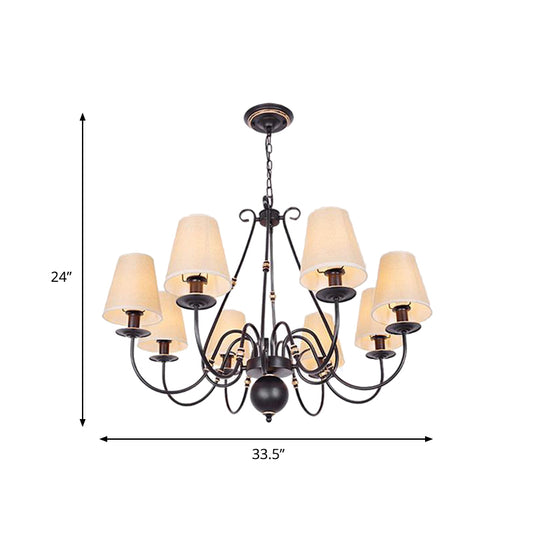 Flaxen 8 Lights Chandelier Light Fixture Traditional Fabric Cone Pendant Lamp with Scrolled Arm Clearhalo 'Ceiling Lights' 'Chandeliers' Lighting' options 560589