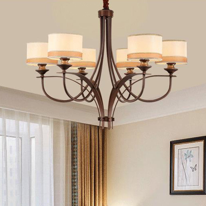 Light Tan 3/6 Lights Pendant Chandelier Classic Fabric Drum Hanging Light for Living Room 6 Light Tan Clearhalo 'Ceiling Lights' 'Chandeliers' Lighting' options 560590_4db4c460-c772-4666-8732-8df6da7efcb8