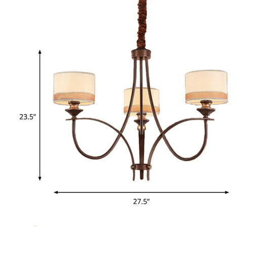 Light Tan 3/6 Lights Pendant Chandelier Classic Fabric Drum Hanging Light for Living Room Clearhalo 'Ceiling Lights' 'Chandeliers' Lighting' options 560598