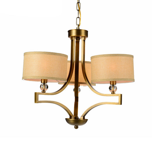 3/6 Lights Ceiling Light Traditional Drum Fabric Hanging Chandelier in Beige for Living Room Clearhalo 'Ceiling Lights' 'Chandeliers' Lighting' options 560604