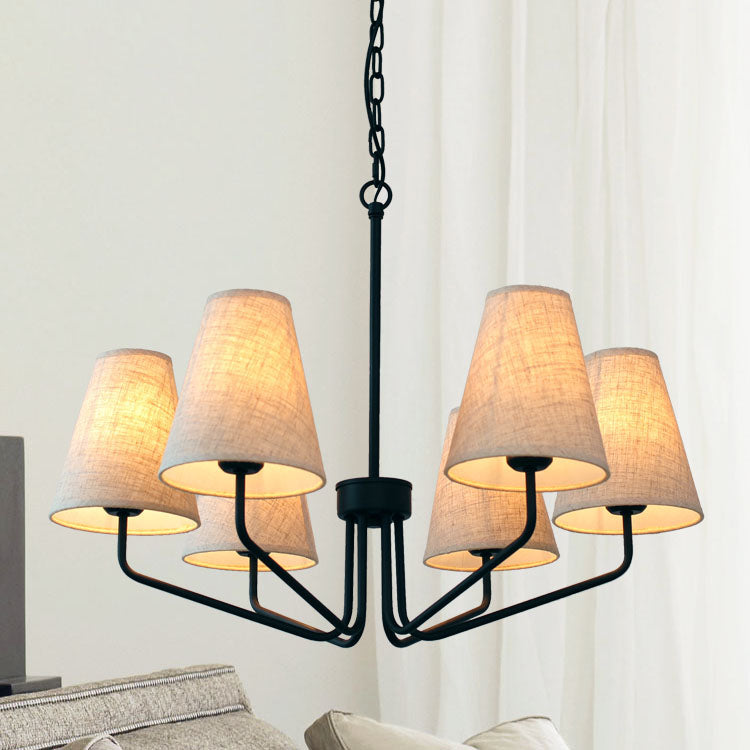 Fabric Conical Hanging Chandelier Traditional 3/5/6 Lights Living Room Pendant Light in Flaxen Clearhalo 'Ceiling Lights' 'Chandeliers' Lighting' options 560607