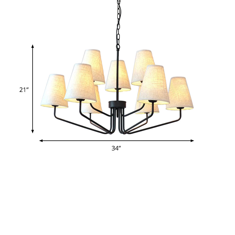 Fabric Conical Hanging Chandelier Traditional 3/5/6 Lights Living Room Pendant Light in Flaxen Clearhalo 'Ceiling Lights' 'Chandeliers' Lighting' options 560615