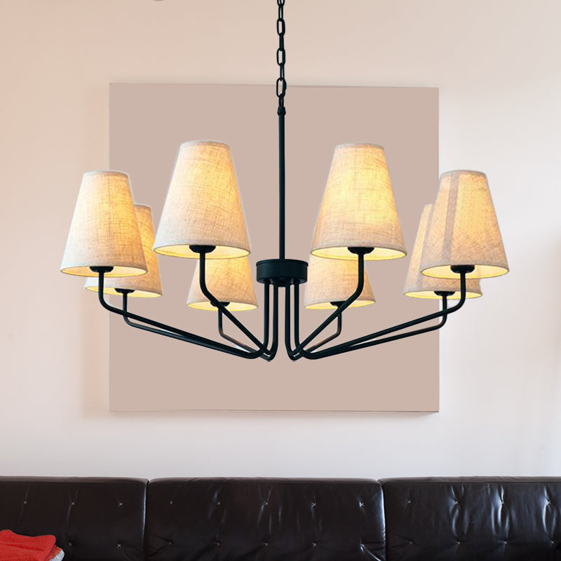 Fabric Conical Hanging Chandelier Traditional 3/5/6 Lights Living Room Pendant Light in Flaxen Clearhalo 'Ceiling Lights' 'Chandeliers' Lighting' options 560617