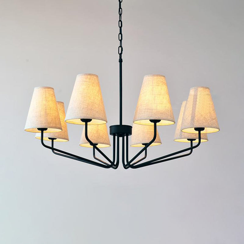 Fabric Conical Hanging Chandelier Traditional 3/5/6 Lights Living Room Pendant Light in Flaxen Clearhalo 'Ceiling Lights' 'Chandeliers' Lighting' options 560619
