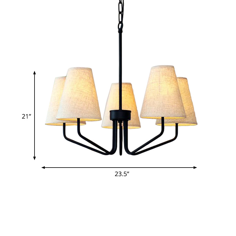 Fabric Conical Hanging Chandelier Traditional 3/5/6 Lights Living Room Pendant Light in Flaxen Clearhalo 'Ceiling Lights' 'Chandeliers' Lighting' options 560624