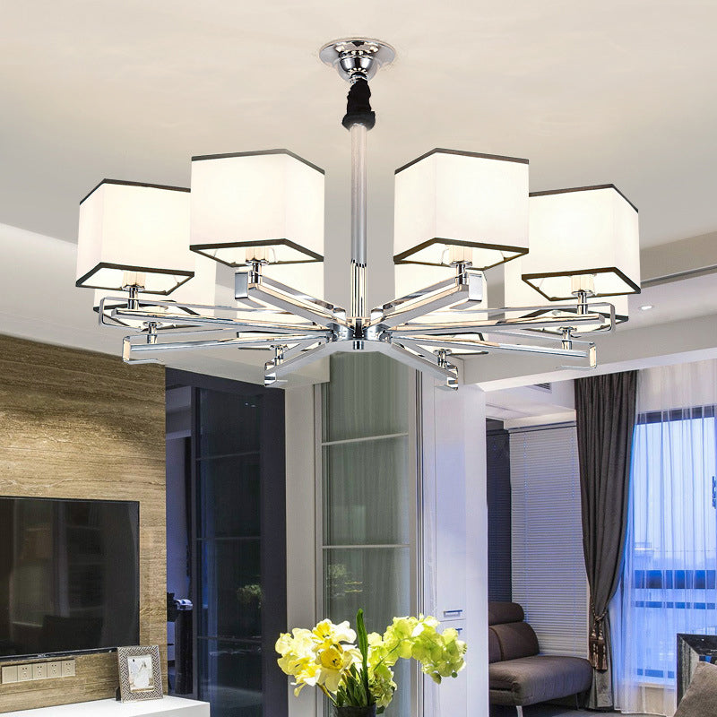 Fabric White Pendant Lamp Square 3/6/8 Lights Classic Chandelier Light Fixture for Bedroom 8 White Clearhalo 'Ceiling Lights' 'Chandeliers' Lighting' options 560629_91a5fc61-9bbb-4ff6-8ad1-860010c9c8e1
