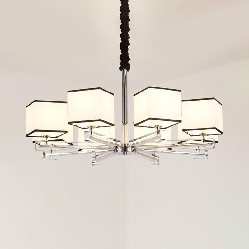 Fabric White Pendant Lamp Square 3/6/8 Lights Classic Chandelier Light Fixture for Bedroom Clearhalo 'Ceiling Lights' 'Chandeliers' Lighting' options 560632