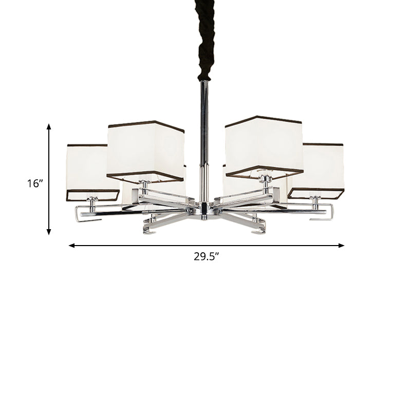 Fabric White Pendant Lamp Square 3/6/8 Lights Classic Chandelier Light Fixture for Bedroom Clearhalo 'Ceiling Lights' 'Chandeliers' Lighting' options 560638