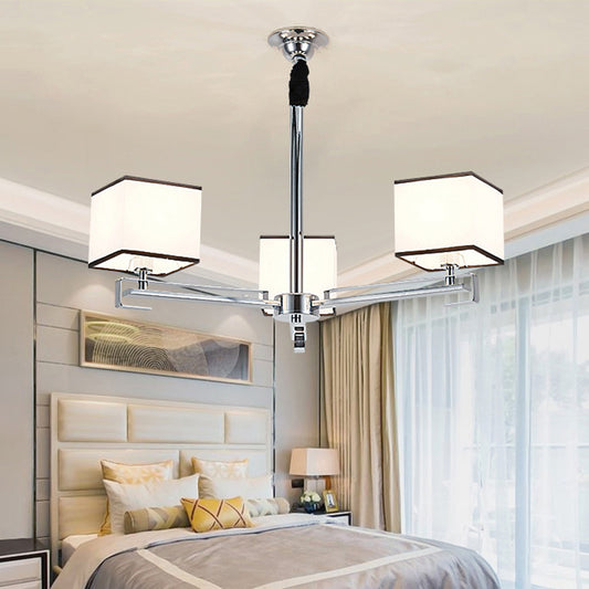 Fabric White Pendant Lamp Square 3/6/8 Lights Classic Chandelier Light Fixture for Bedroom Clearhalo 'Ceiling Lights' 'Chandeliers' Lighting' options 560639
