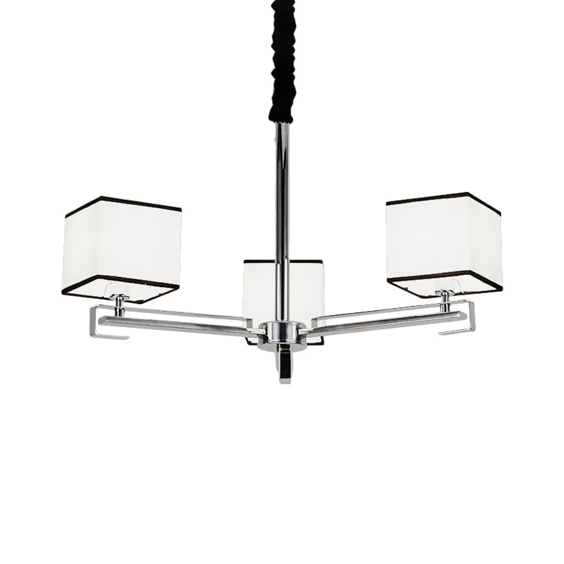 Fabric White Pendant Lamp Square 3/6/8 Lights Classic Chandelier Light Fixture for Bedroom Clearhalo 'Ceiling Lights' 'Chandeliers' Lighting' options 560640
