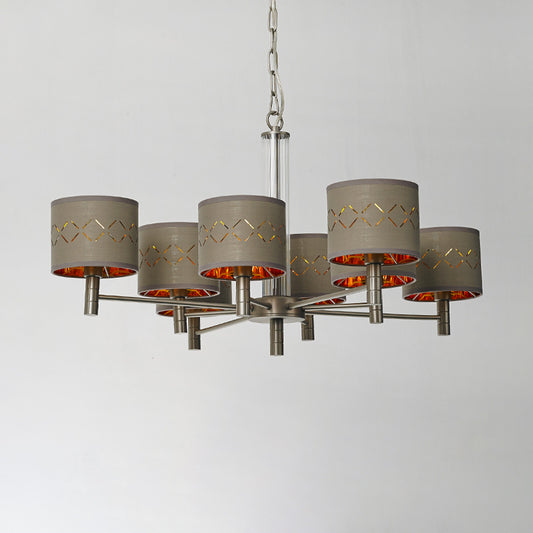 6/8 Bulbs Ceiling Lamp with Drum Fabric Shade Traditional Bedroom Chandelier Pendant Light in Brown Clearhalo 'Ceiling Lights' 'Chandeliers' Lighting' options 560651
