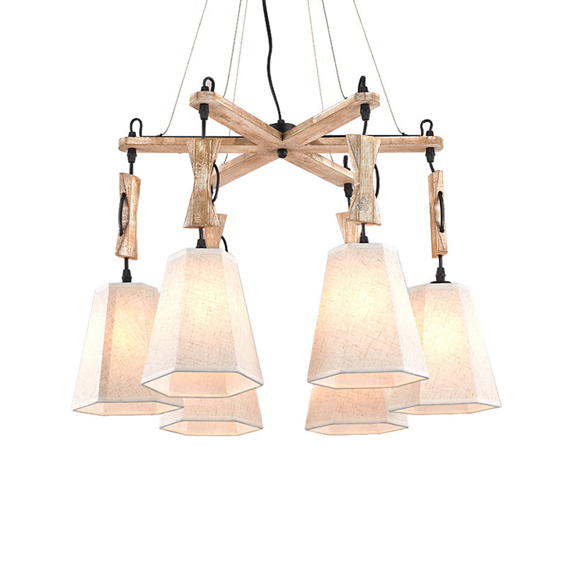 Tapered Fabric Chandelier Light Traditional 6 Lights Living Room Pendant Lighting in White/Black/Flaxen Clearhalo 'Ceiling Lights' 'Chandeliers' Lighting' options 560655