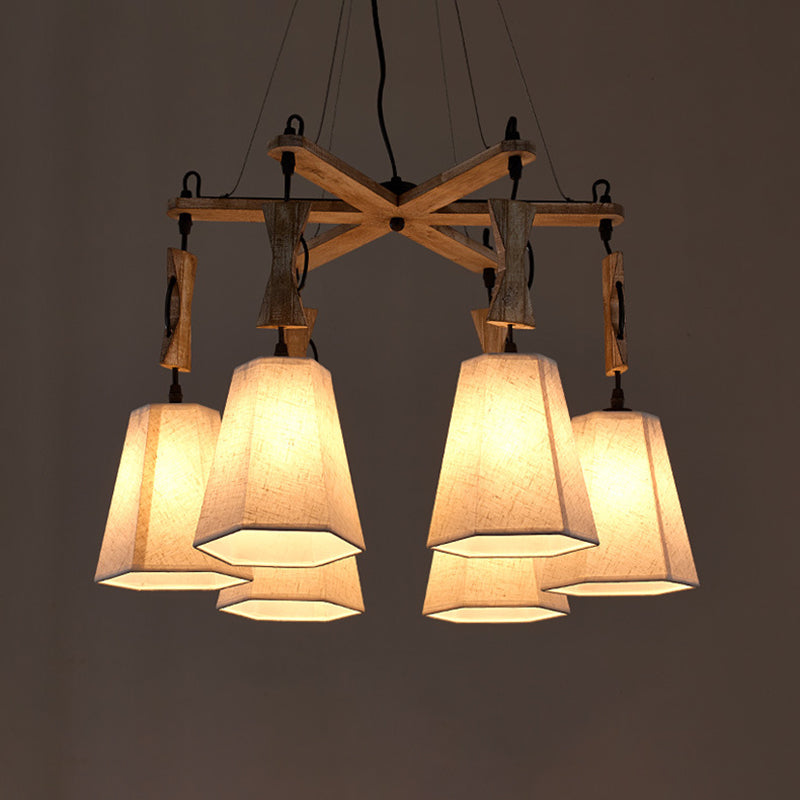 Tapered Fabric Chandelier Light Traditional 6 Lights Living Room Pendant Lighting in White/Black/Flaxen Clearhalo 'Ceiling Lights' 'Chandeliers' Lighting' options 560656