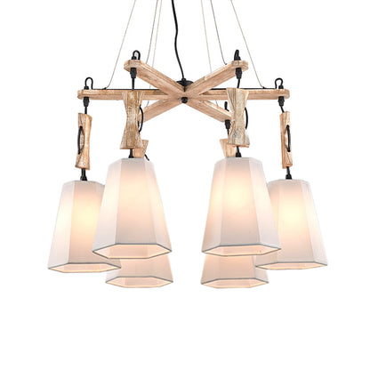 Tapered Fabric Chandelier Light Traditional 6 Lights Living Room Pendant Lighting in White/Black/Flaxen Flaxen Clearhalo 'Ceiling Lights' 'Chandeliers' Lighting' options 560658_db924d34-fc1b-405c-976c-e27f856f90fe