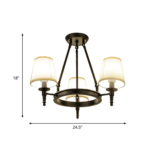 Tapered Living Room Pendant Chandelier Traditional Fabric 3/6/8 Lights Black Hanging Fixture with Wagon Wheel Design Clearhalo 'Ceiling Lights' 'Chandeliers' Lighting' options 560680