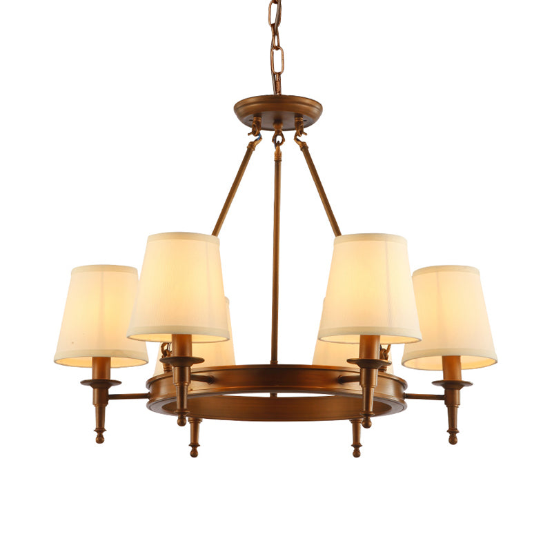 Conical Living Room Ceiling Chandelier Classic Fabric 3/6/8 Lights Antique Brass Hanging Fixture Clearhalo 'Ceiling Lights' 'Chandeliers' Lighting' options 560688