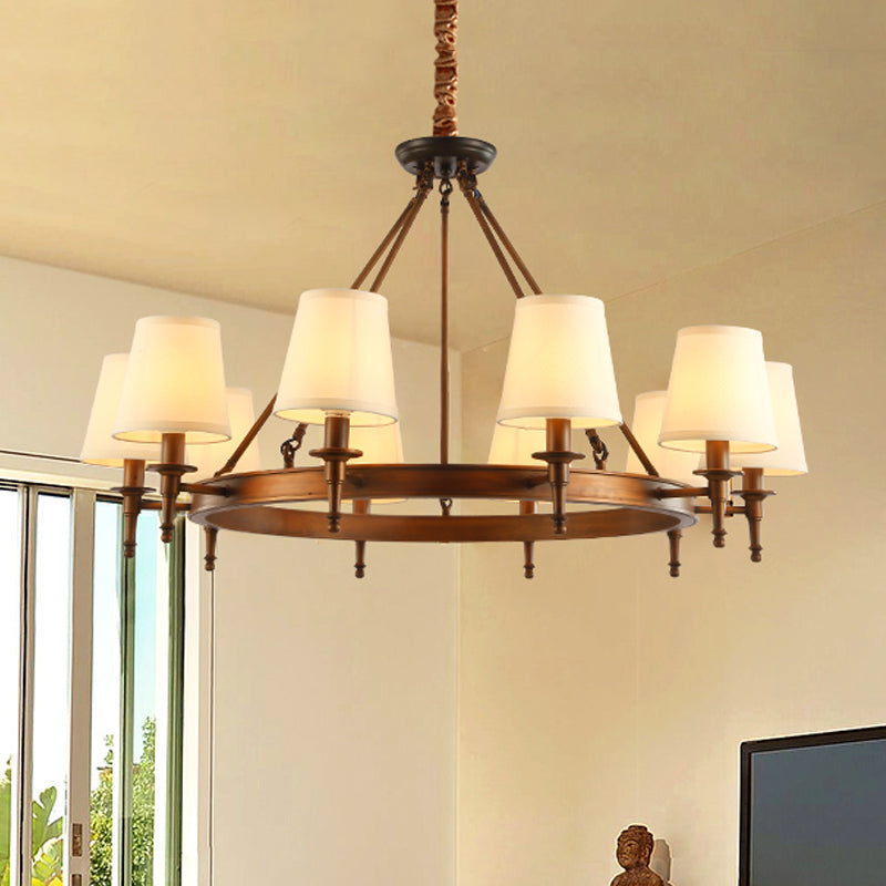 Conical Living Room Ceiling Chandelier Classic Fabric 3/6/8 Lights Antique Brass Hanging Fixture Clearhalo 'Ceiling Lights' 'Chandeliers' Lighting' options 560696