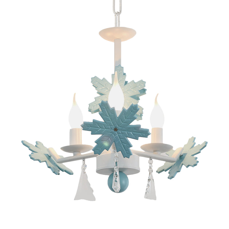 Candle Chandelier Light Kids Clear Glass 3/6 Lights Gray/White Pendant Lamp with K9 Crystal and Snowflake Deco Clearhalo 'Ceiling Lights' 'Chandeliers' Lighting' options 560780
