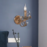 Vintage Candle Wall Sconce Light 1 Light Brass Metal Wall Mount Light with Crystal Accent Clearhalo 'Wall Lamps & Sconces' 'Wall Lights' Lighting' 561030