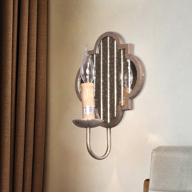 Candle Aged Silver Metal Wall Light Vintage 1 Light Corridor Sconce Light with Mirror Backplate Aged Silver Clearhalo 'Wall Lamps & Sconces' 'Wall Lights' Lighting' 561105