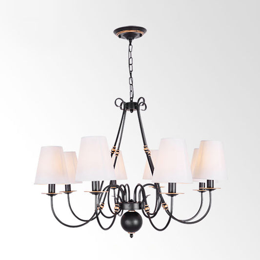 Swirled Arm Living Room Ceiling Chandelier Classic Fabric 3/4/6 Lights Black Hanging Fixture with Cone Shade Clearhalo 'Ceiling Lights' 'Chandeliers' Lighting' options 561722