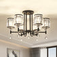 Black Cylinder Semi Flush Ceiling Light Modernist Clear Crystal 3/6/8 Heads Ceiling Lamp for Bedroom 6 Black Clearhalo 'Ceiling Lights' 'Close To Ceiling Lights' 'Close to ceiling' 'Semi-flushmount' Lighting' 561736