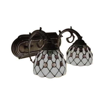 Tiffany Classic Domed Wall Sconce with Bead 2 Heads Stained Glass Wall Lamp in Red/Yellow for Hotel Clearhalo 'Industrial' 'Middle century wall lights' 'Tiffany wall lights' 'Tiffany' 'Wall Lamps & Sconces' 'Wall Lights' Lighting' 56849