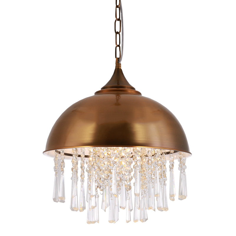 1 Bulb Dome Pendant Light Fixture Industrial Black/Chrome Metal Hanging Light with Crystal Bead Clearhalo 'Art Deco Pendants' 'Cast Iron' 'Ceiling Lights' 'Ceramic' 'Crystal' 'Industrial Pendants' 'Industrial' 'Metal' 'Middle Century Pendants' 'Pendant Lights' 'Pendants' 'Tiffany' Lighting' 5685